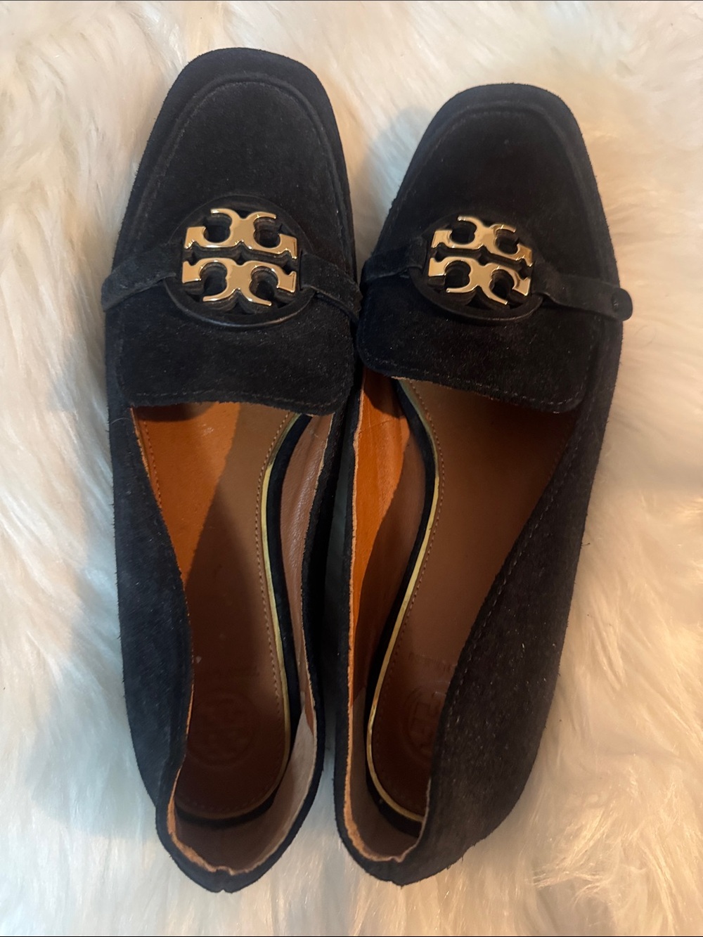 Tory Burch Black Suede Loafers with Gold Logo